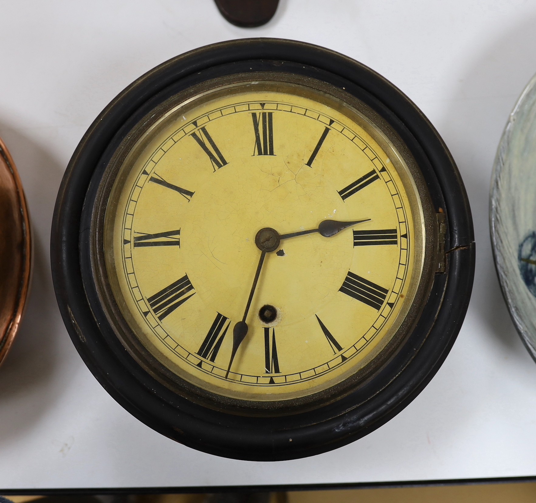 A Victorian circular dialled wall timepiece, 26cm diameter